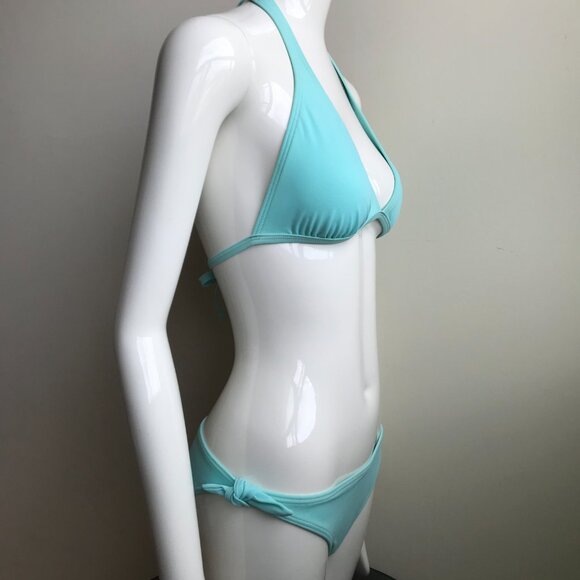 Billabong BLUE CRUSH era Vintage bikini aqua D cup solid halter top set RARE - Picture 3 of 6
